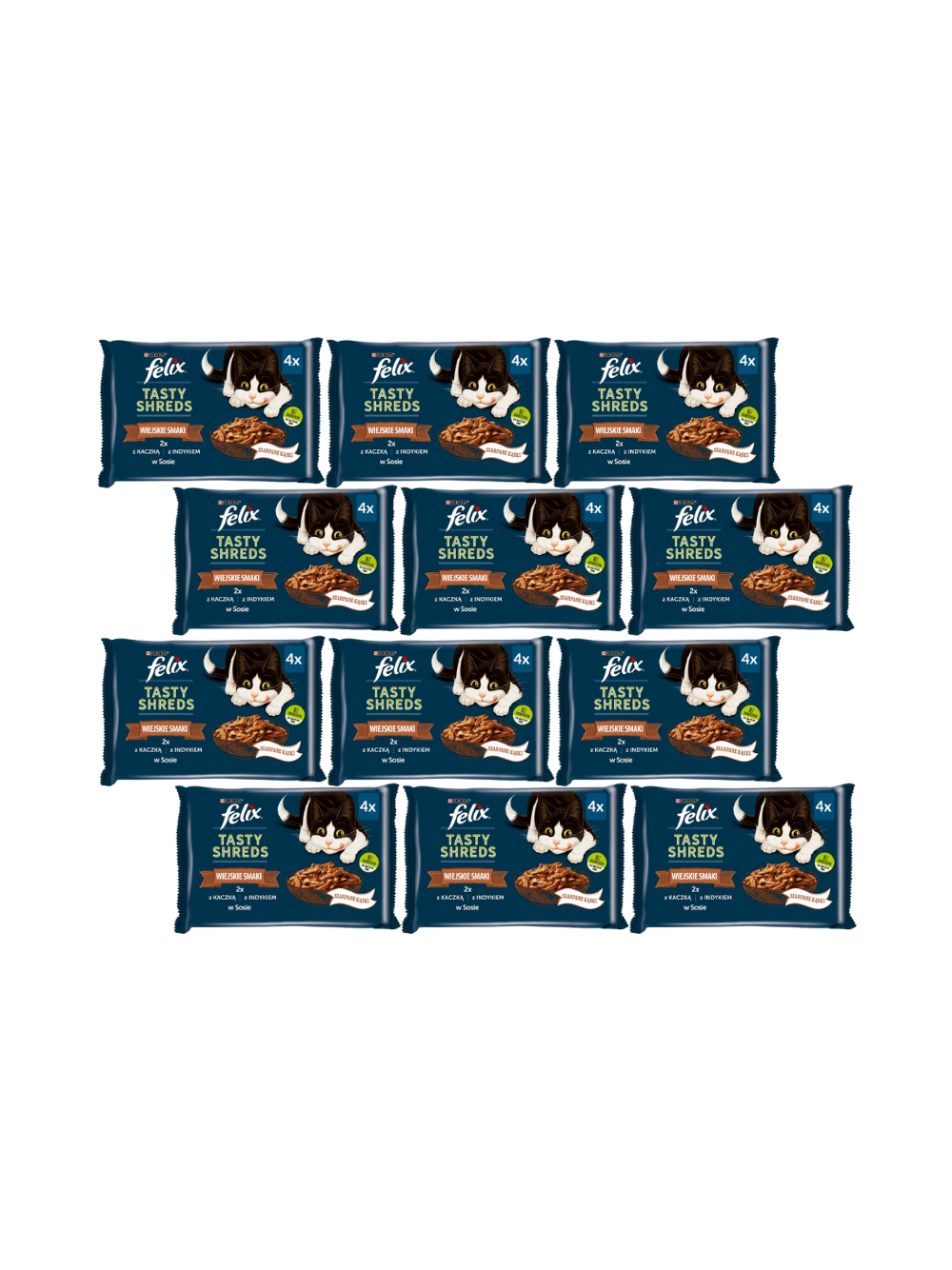 FELIX Tasty Shreds  mokra karma dla kota z kaczką i indykiem w sosie 12x(4x80g)