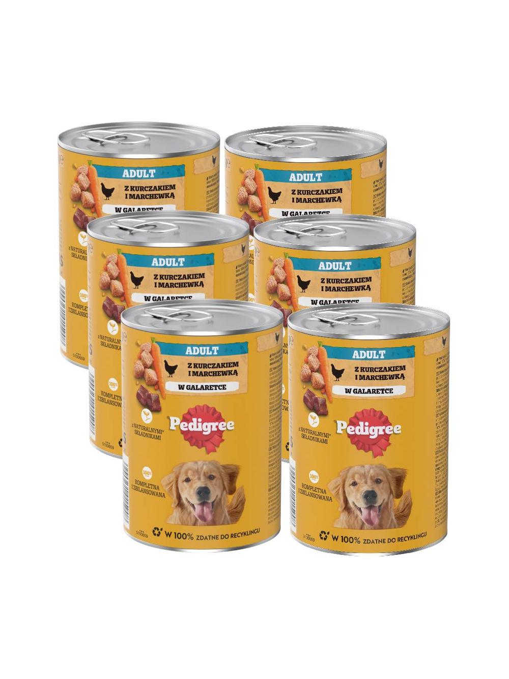 PEDIGREE Adult puszka 6x400g - mokra karma pełnoporcjowa dla dorosłych psów, z kurczakiem i marchewką w galaretce