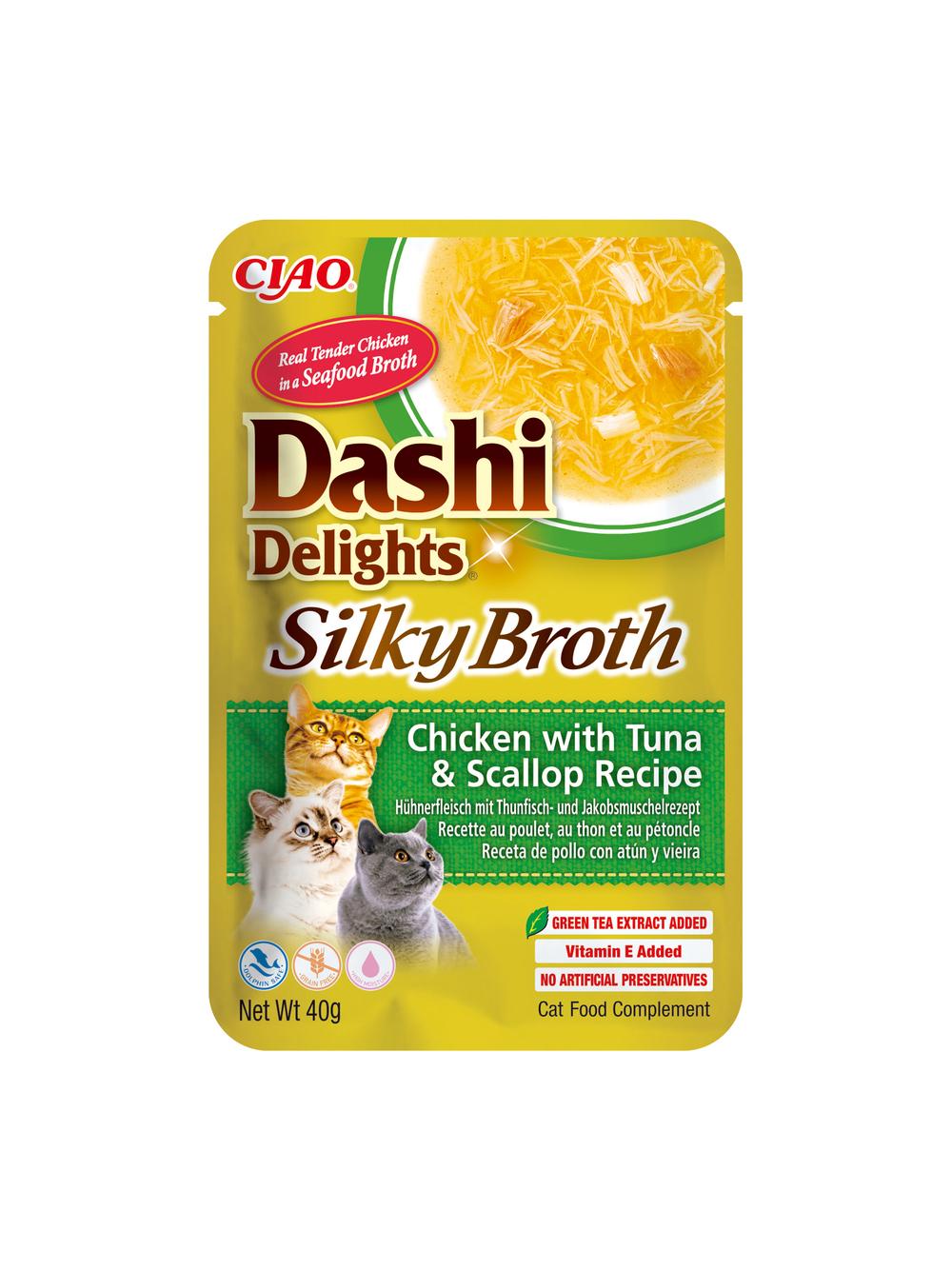 INABA Dashi Delights Silky Broth Chicken with Tuna & Scallop Recipe 12x40g
