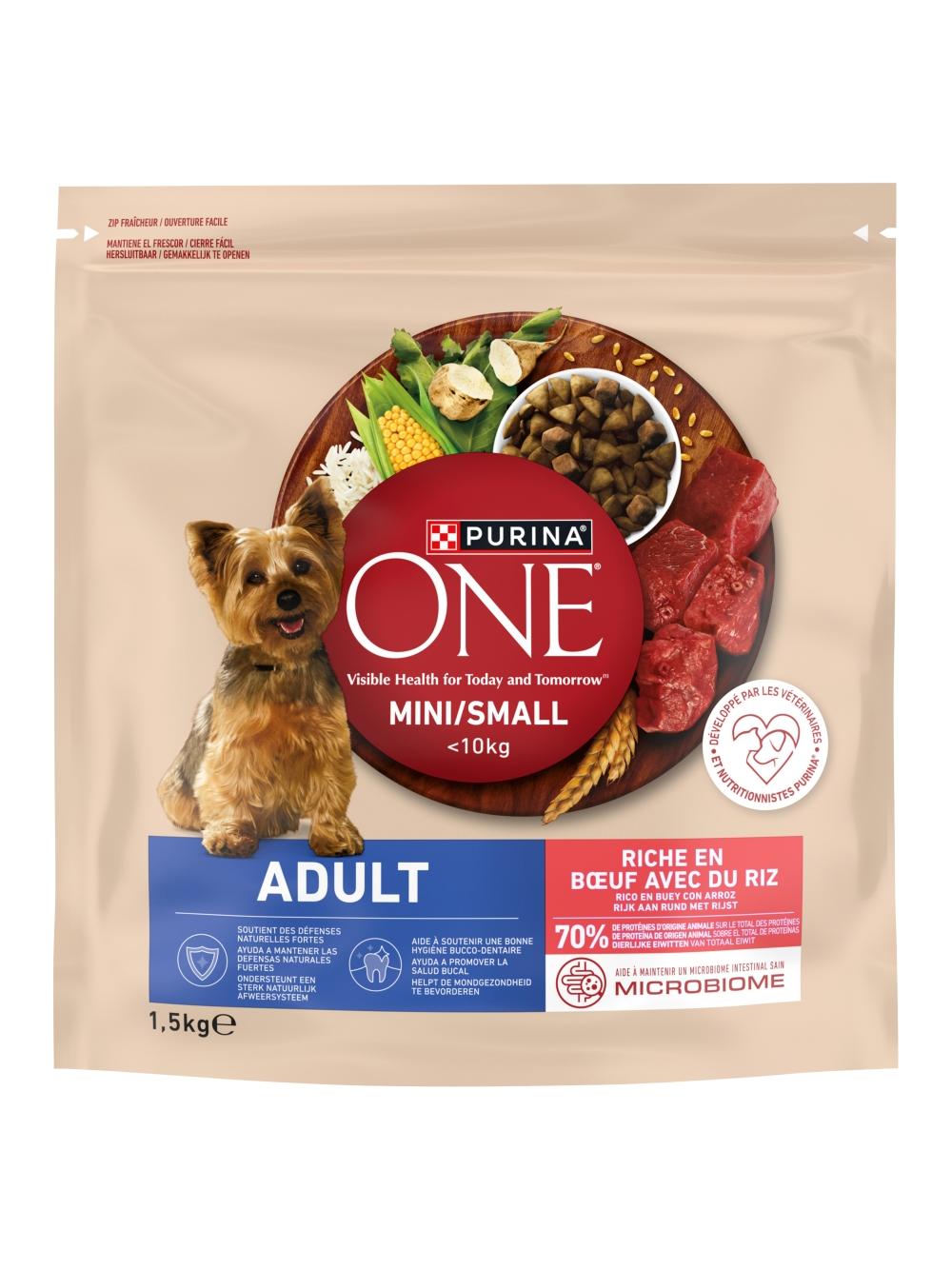 Purina One Adult Mini/Small Karma dla dorosłych psów bogata w wołowinę z ryżem 1,5 kg