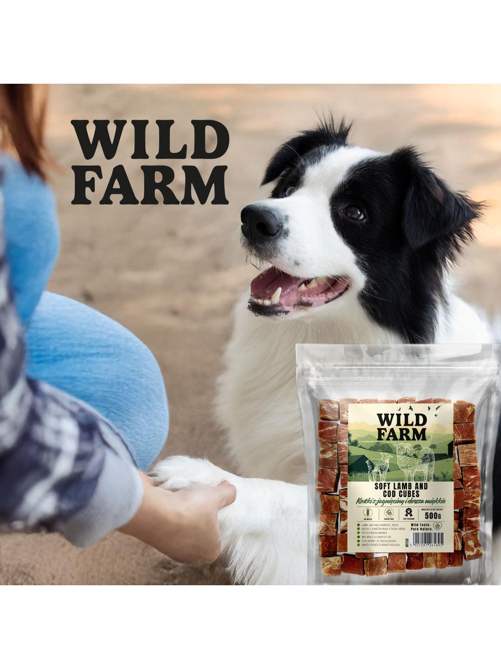 WILD FARM kostki z jagnięciny i dorsza miękkie 500g przysmak dla psa