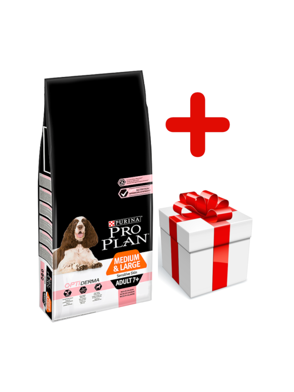 Purina Pro Plan Medium & Large 7+ Sensitive Optiderma, łosoś i ryż 14kg  + niespodzianka dla psa GRATIS!