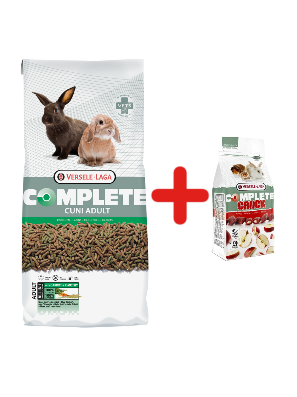 VERSELE-LAGA Cuni Adult Complete 8kg Pokarm dla królików + VERSELE LAGA Crock Complete Apple - przysmak z jabłkiem dla królików i gryzoni 50g