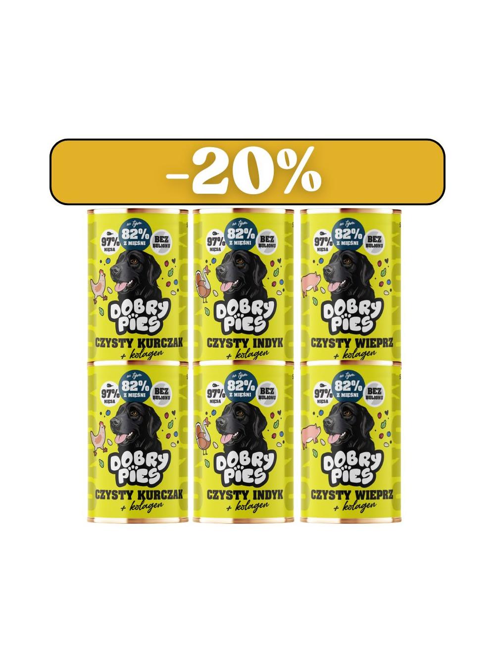 Dobry Pies Mono Kurczak/Indyk/Wieprz z kolagenem 6x400g