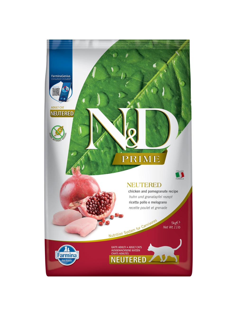 N&D PRIME CAT NEUTERED CHICKEN & POMEGRANATE ADULT 5KG