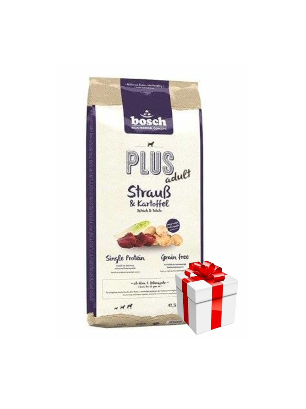 Bosch Plus Adult Struś & Ziemniaki 12,5kg + Niespodzianka dla psa GRATIS