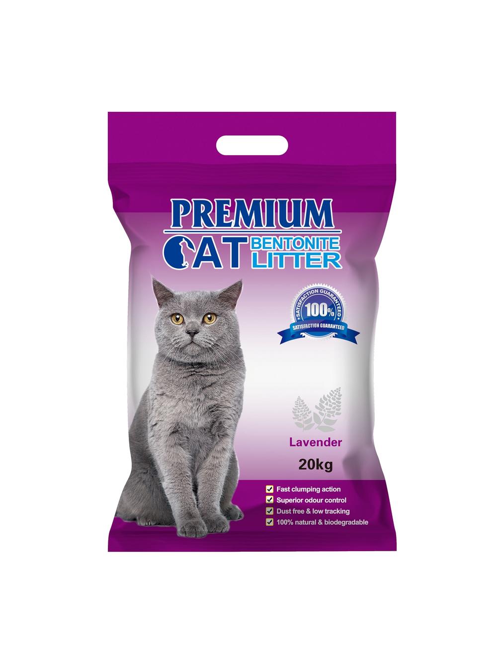 Premium Cat Żwirek Bentonitowy Zbrylający - Lawendowy dla kota 20kg