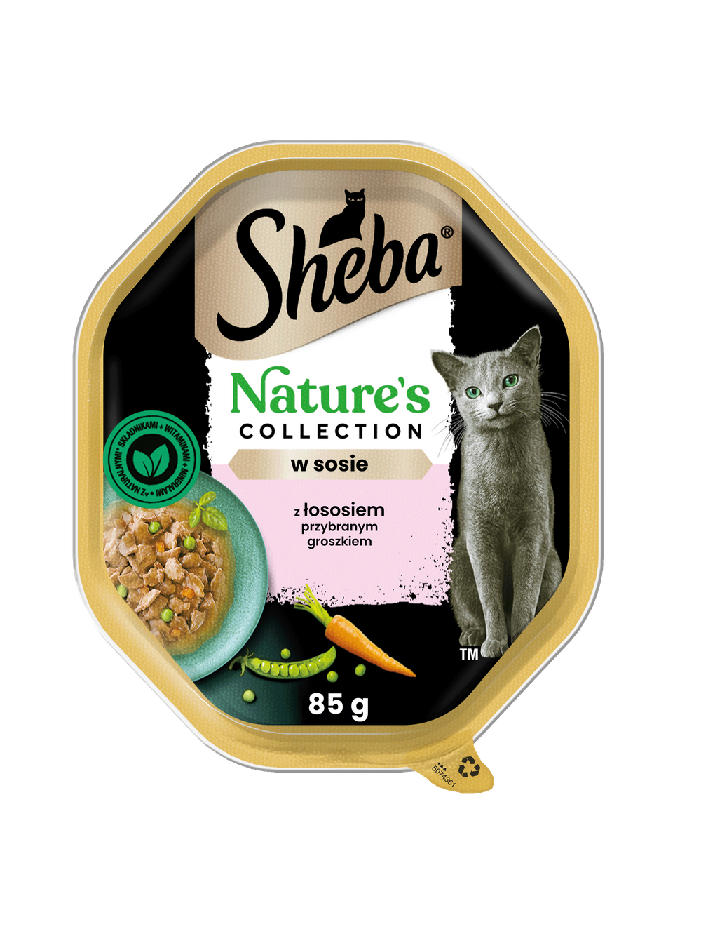 SHEBA Nature’s Collection tacka 22x85 g – mokra karma pełnoporcjowa dla dorosłych kotów, kawałki z łososiem przybranym groszkiem, w sosie