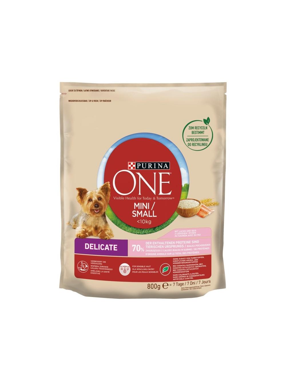 PURINA ONE Mini/Small Sensitive Łosoś, ryż - sucha karma dla psa - 800 g