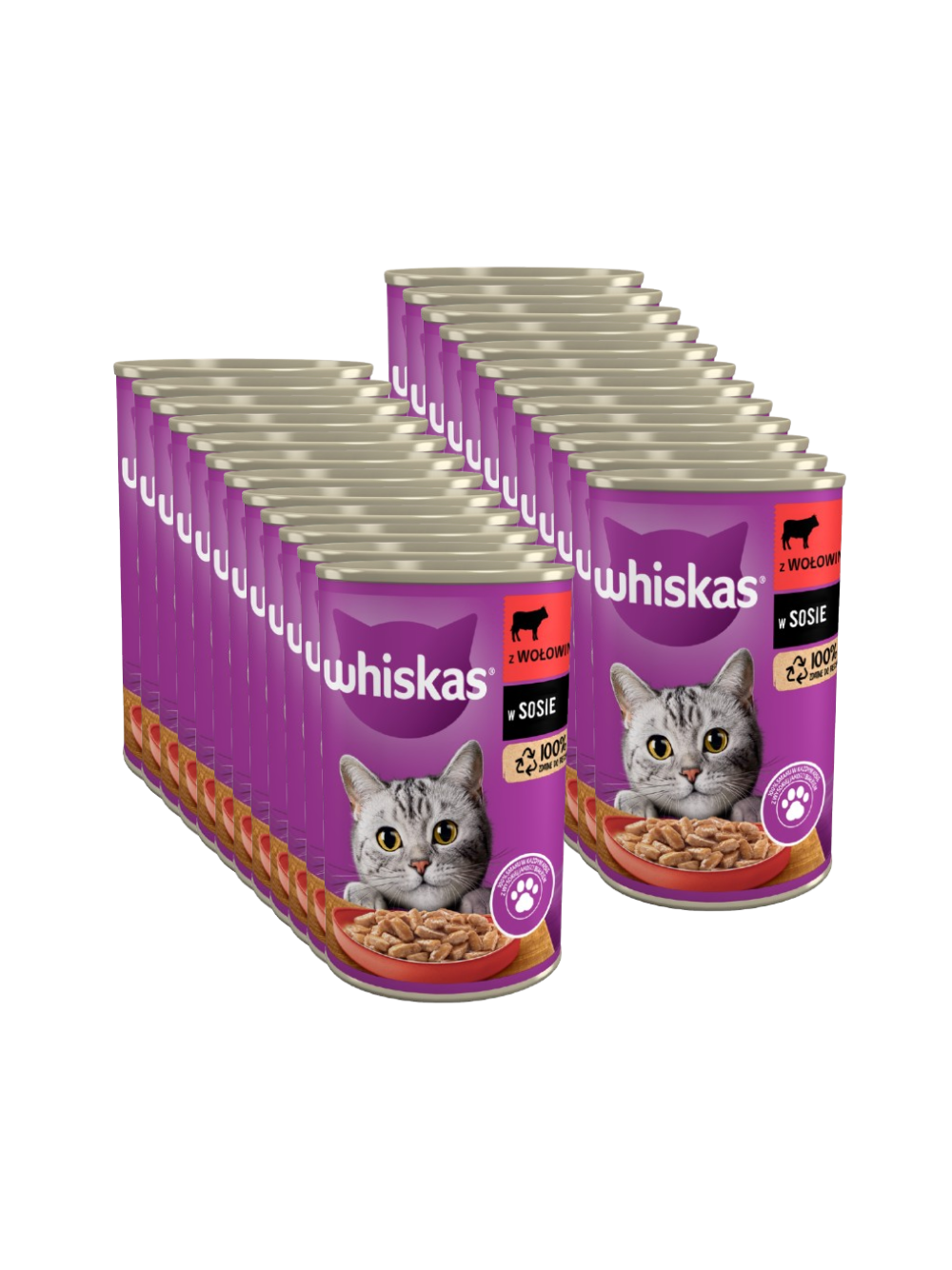 WHISKAS Adult puszka 24x400 g - mokra karma dla dorosłego kota, kawałki z wołowiną w sosie