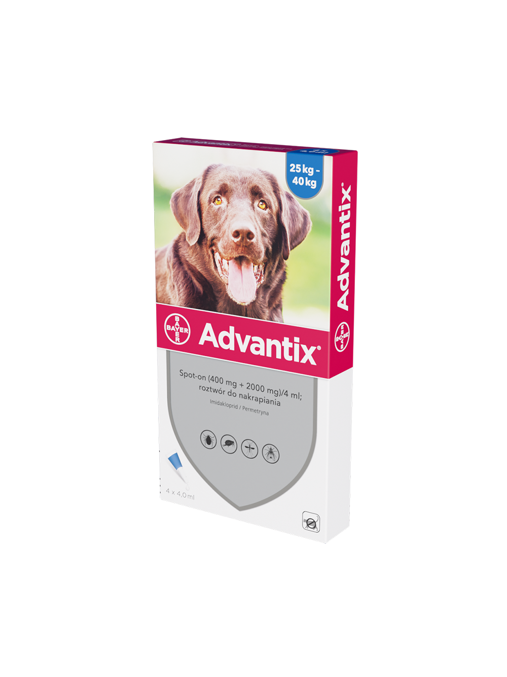Advantix - dla psów 25-40kg (4 pipety x 4ml)+TRIXIE Szczypce do usuwania kleszczy 9cm