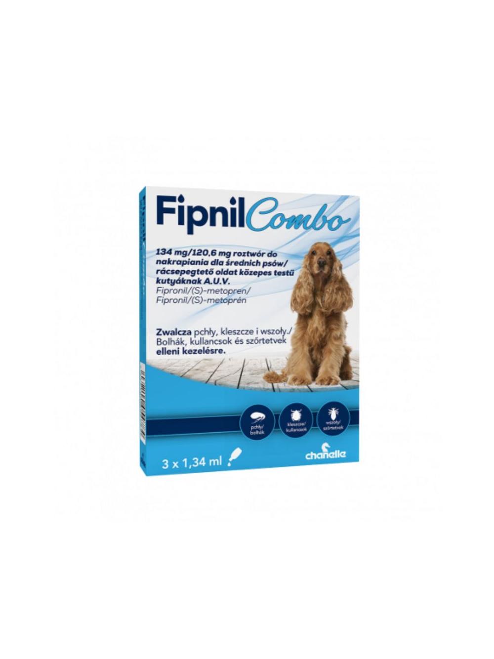 Fipnil Combo M Roztwór do nakrapiania dla średnich psów (10-20 kg) 3 pipety