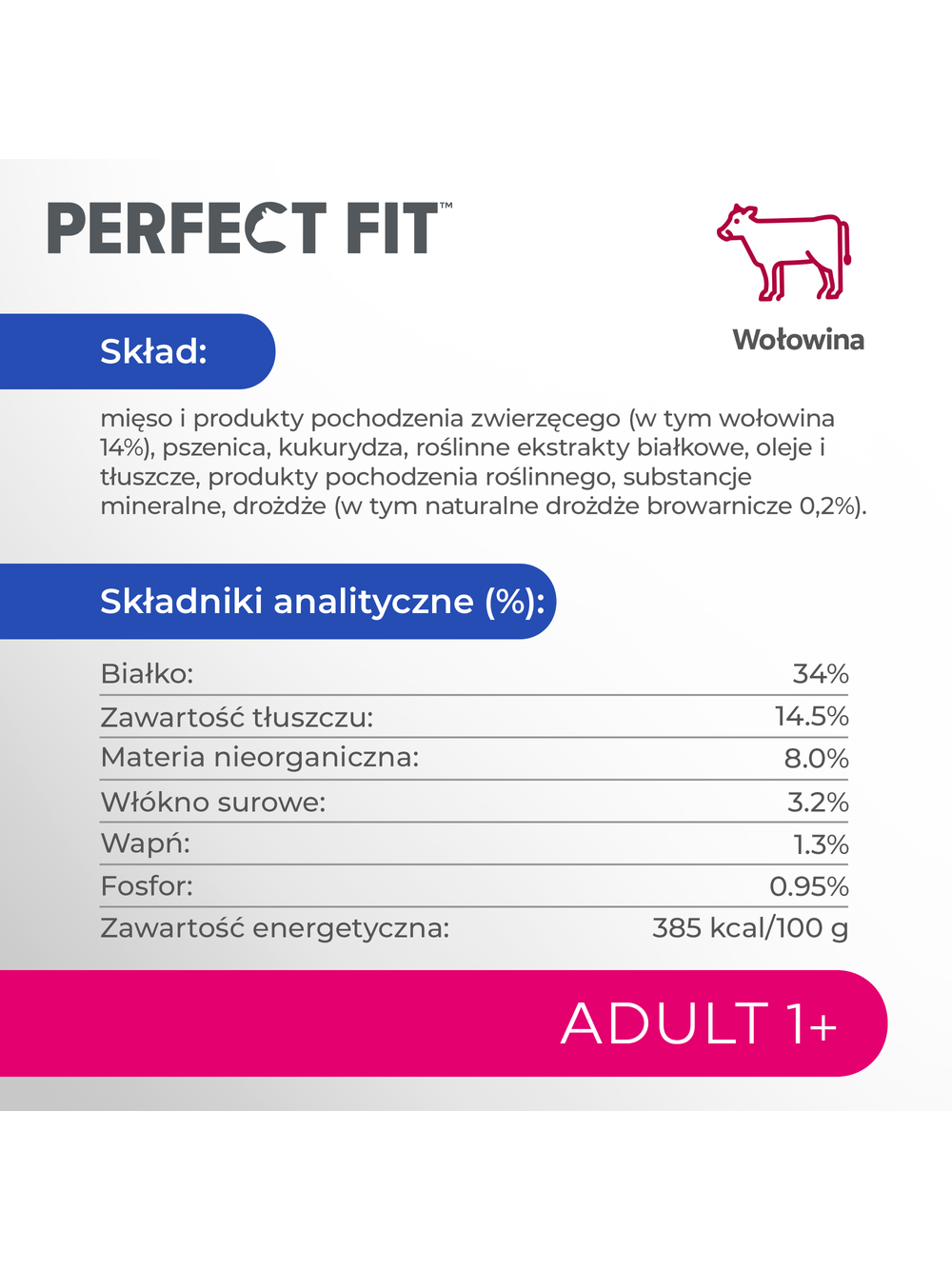 Perfect Fit™ - sucha karma pełnoporcjowa dla dorosłych kotów, bogata w wołowinę 7kg
