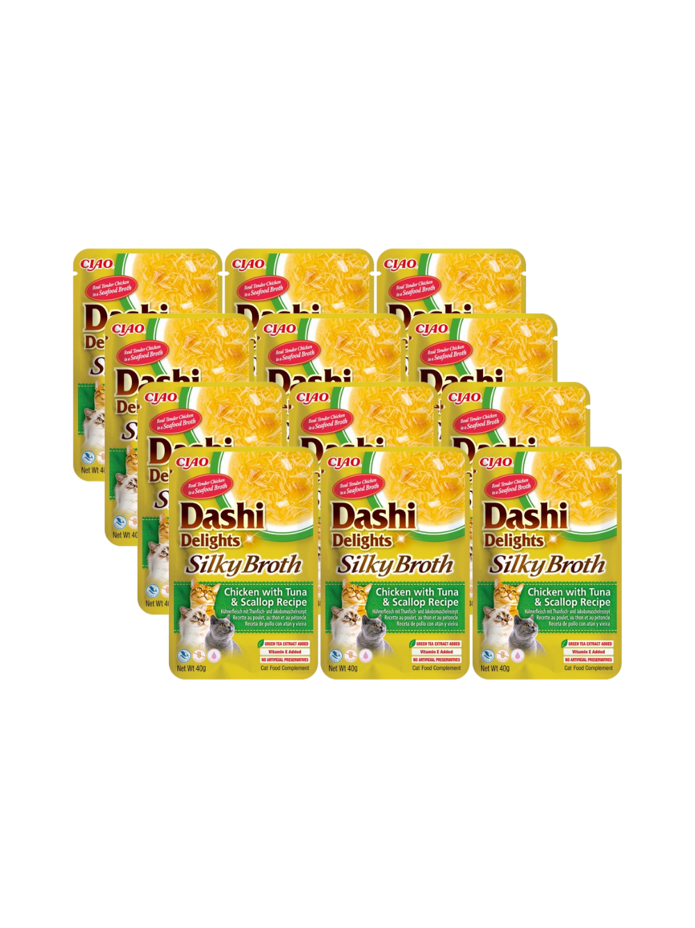 INABA Dashi Delights Silky Broth Chicken with Tuna & Scallop Recipe 12x40g