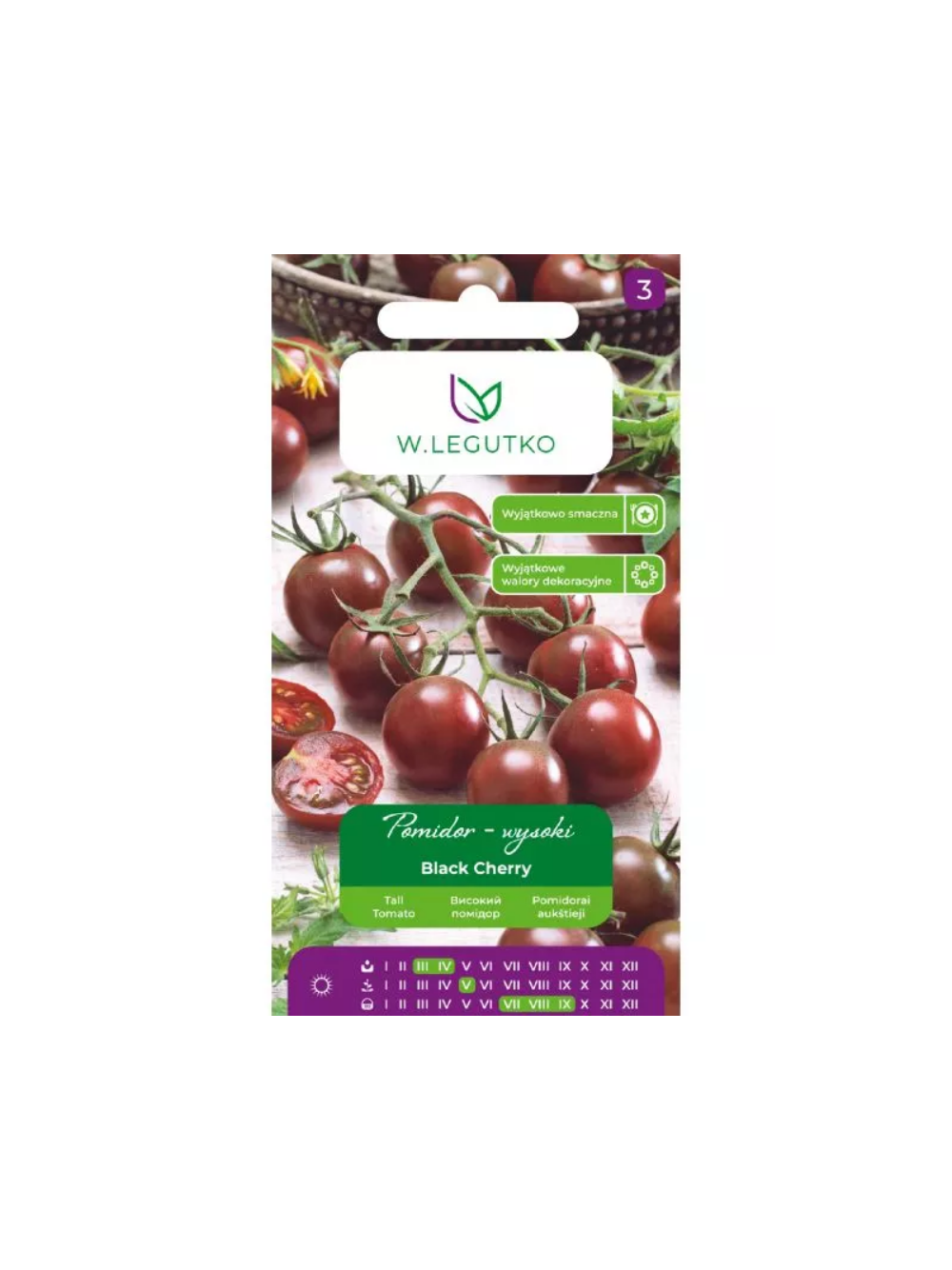 Pomidor gruntowy wysoki Black Cherry - owoce typu "cherry", purpurowo-brązowe