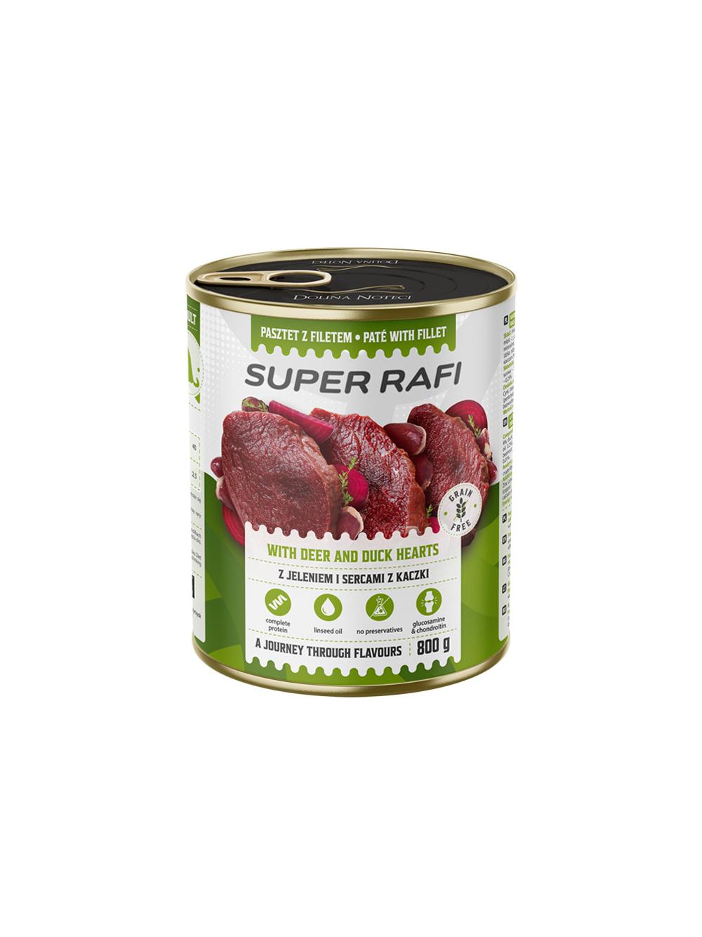 DOLINA NOTECI Super Rafi z jeleniem i sercami z kaczki dla psa 800g