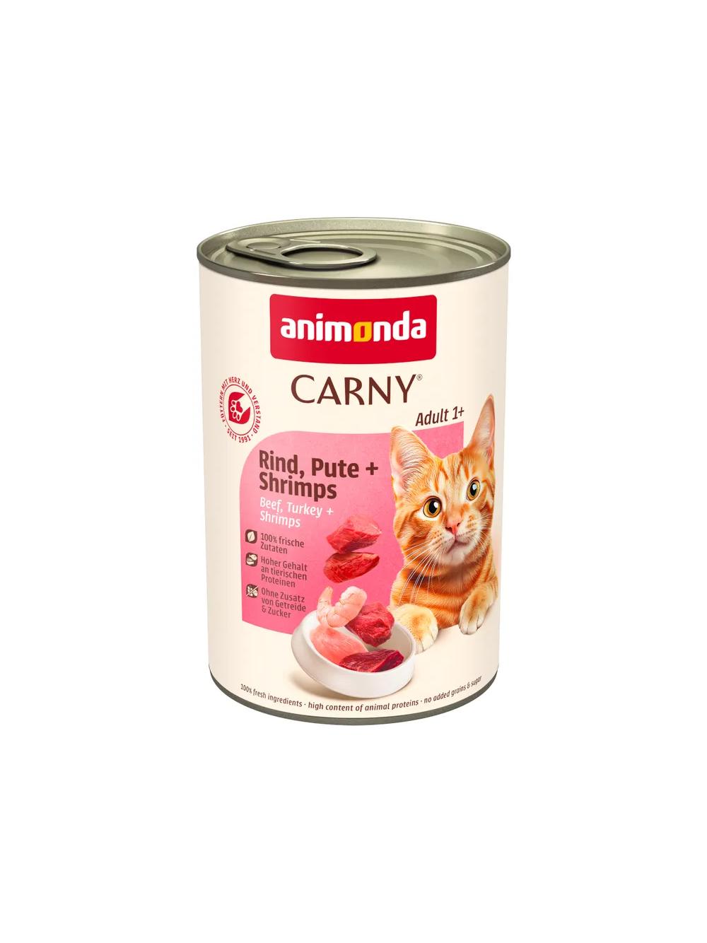ANIMONDA Cat Carny Adult smak: wołowina, indyk i krewetki 12 x 400g