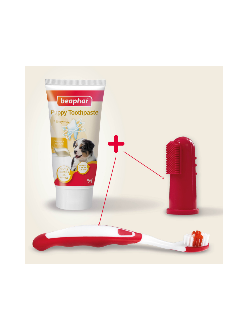 Beaphar PUPPY DENTAL KIT - zestaw: pasta do zębów 50g + szczoteczka dla szczeniąt + szczoteczka naparstkowa
