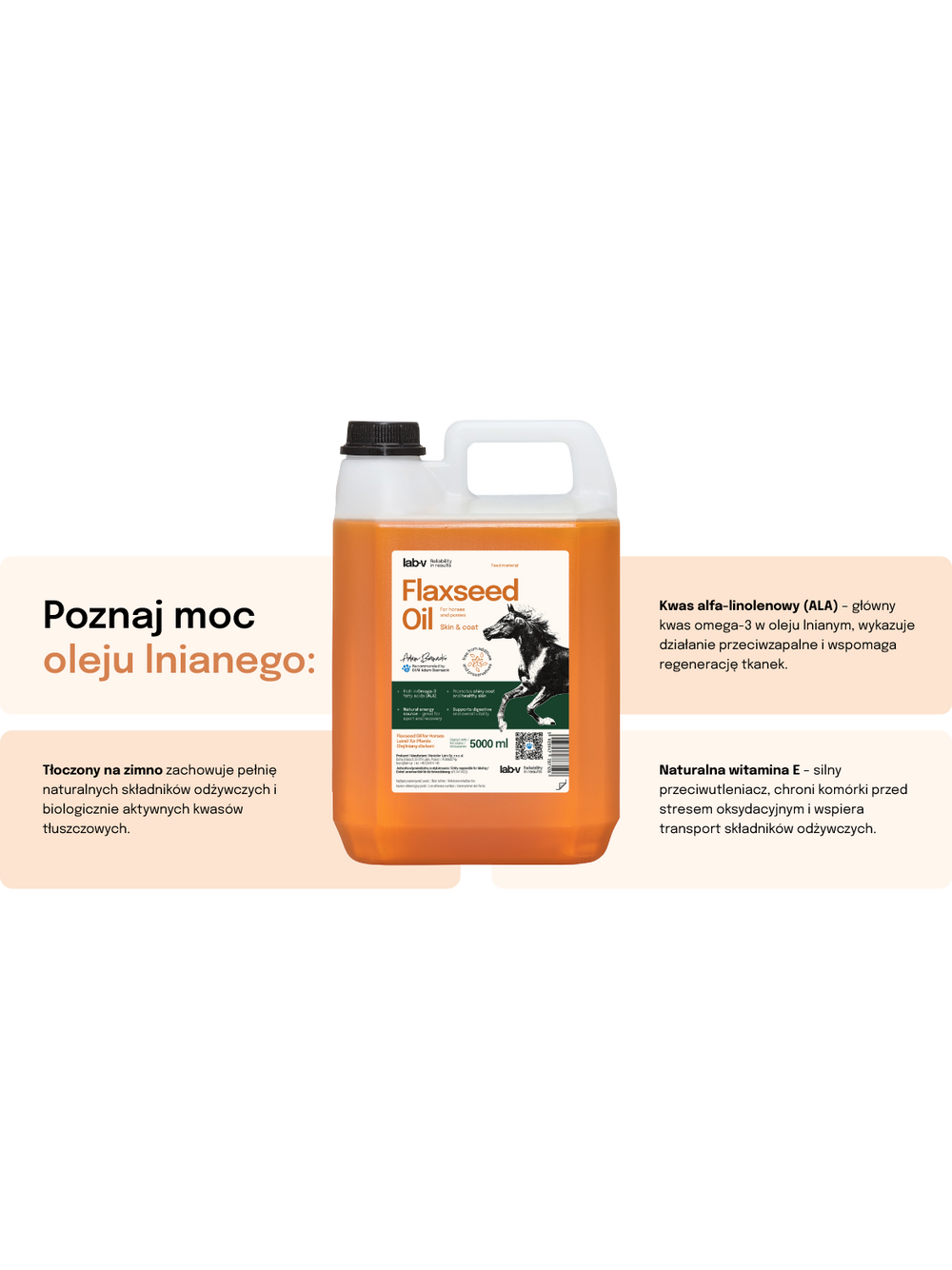 Lab-v Flaxseed Oil – 100% olej lniany tłoczony na zimno dla koni 2x5000 ml