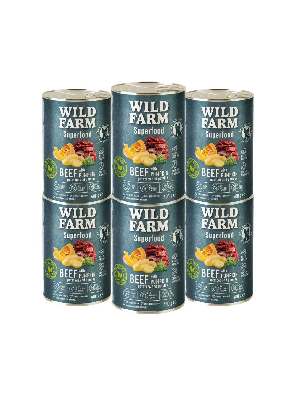 WILD FARM Superfood Beef 6x400g bezzbożowa karma dla psa