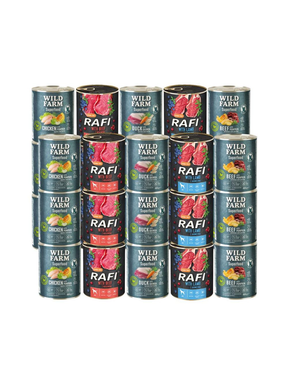 DOLINA NOTECI Rafi + WILD FARM Superfood Mix smaków 30x800g