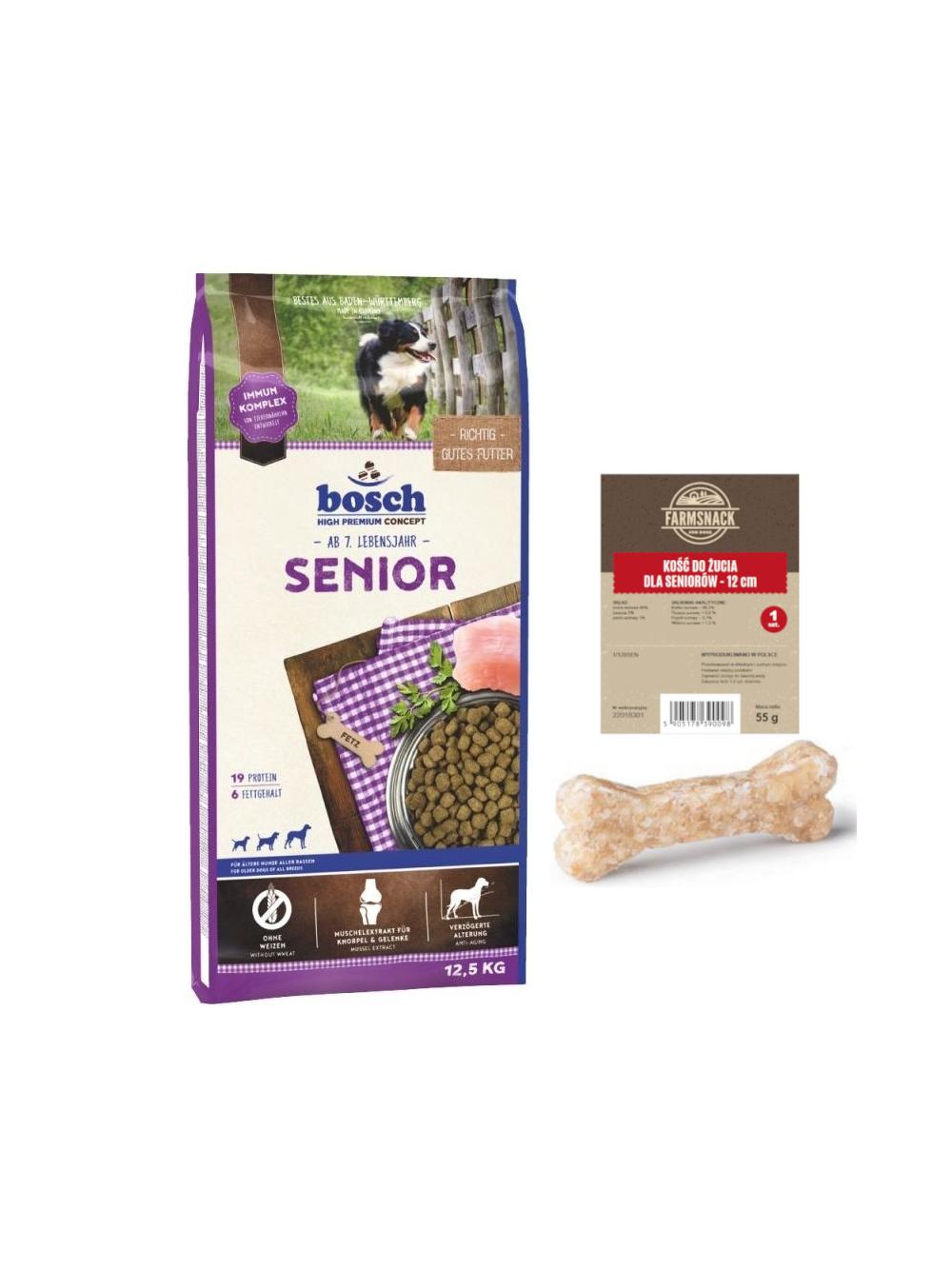 Bosch Senior (nowa receptura) 12,5kg + Kość do żucia dla seniorów 12cm