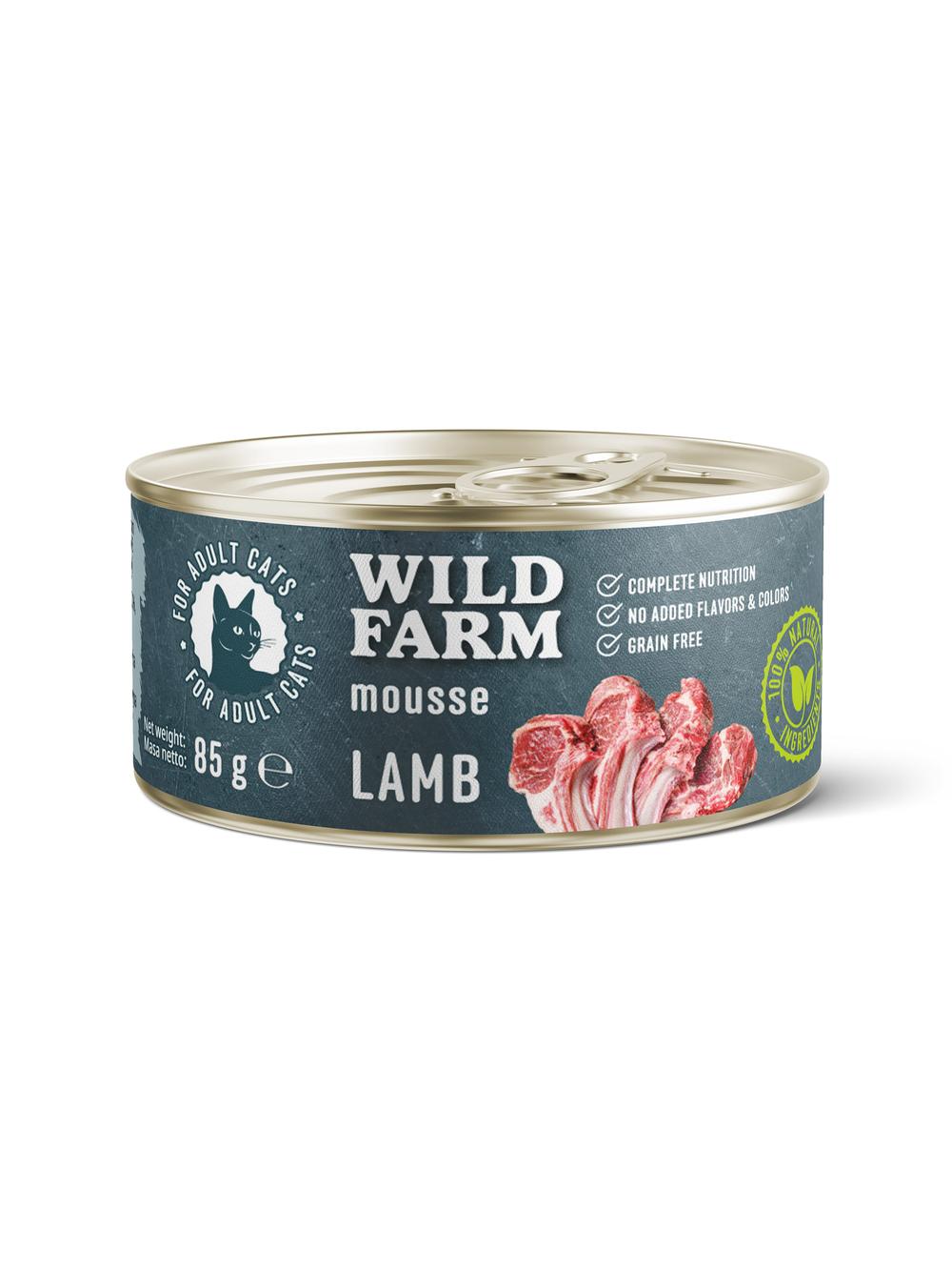 WILD FARM Mousse Lamb 85g - bezzbożowy mus dla kota