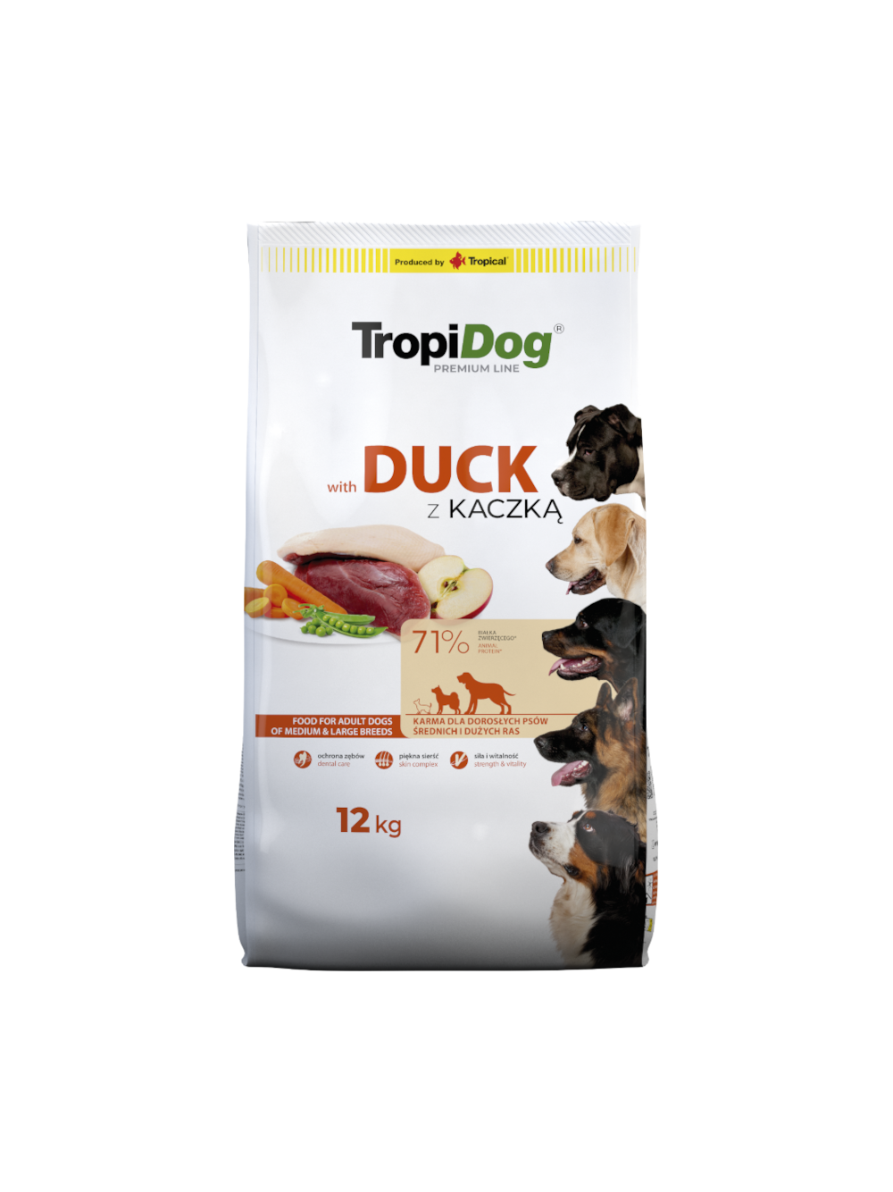 TROPIDOG Premium adult medium & large breed kaczka z ryżem 12kg