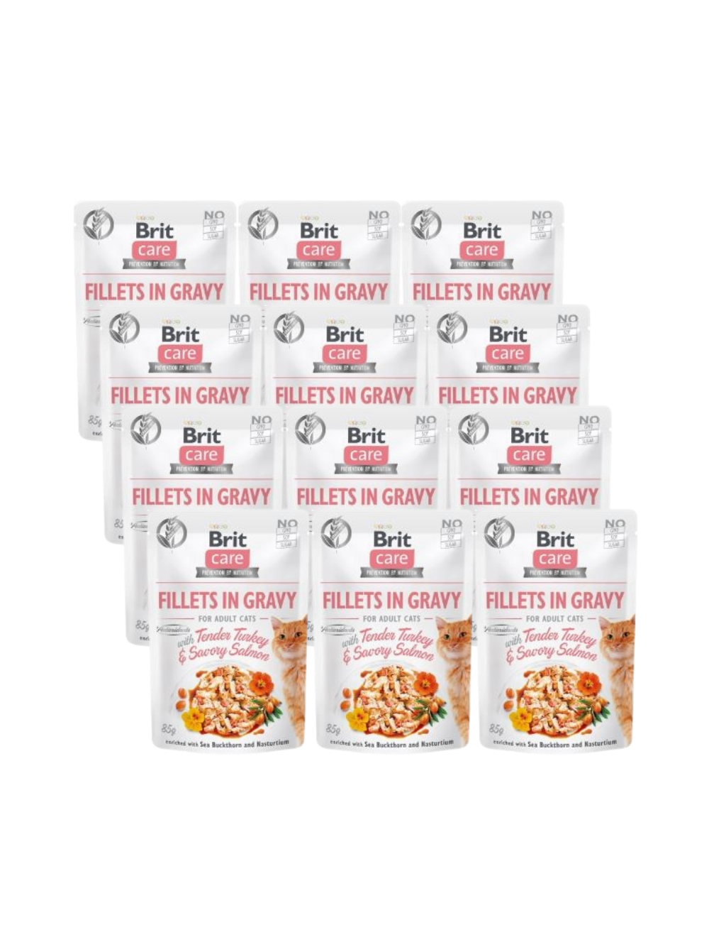 BRIT CARE Cat Pouches Fillets in Gravy with Tender Turkey &  Savory Salmon 12x85g