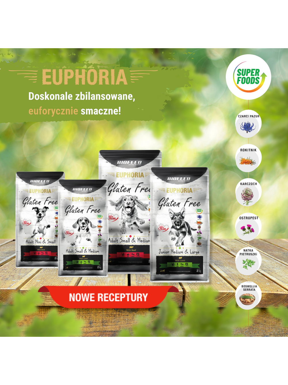 EUPHORIA Karma dla psów Fresh z wołowiną i wieprzowiną  (średnie i duże rasy) 12 kg - bez kurczaka