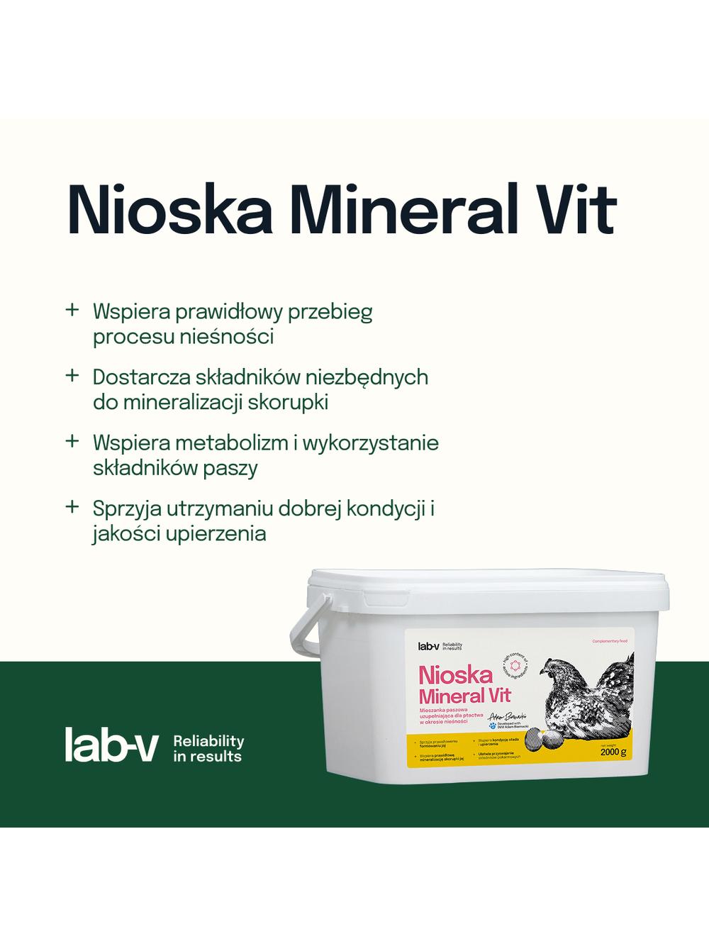 Lab-v Nioska Mineral Vit – wsparcie prawidłowej nieśności i jakości skorupki jaj 2000 g