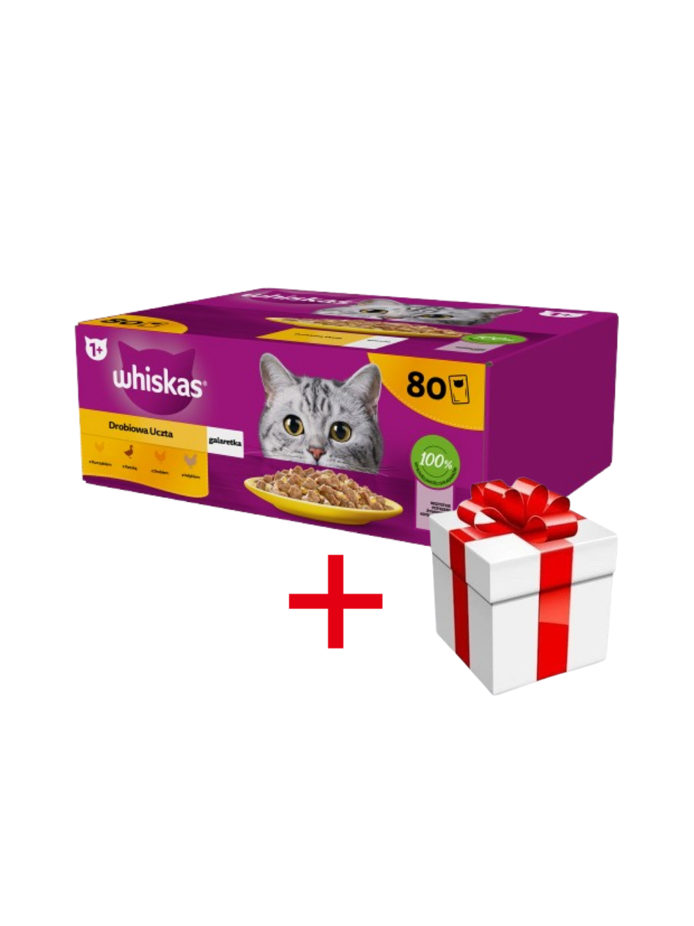 WHISKAS Adult saszetka 80 x 85 g Drobiowa Uczta - mokra karma dla dorosłego kota, w galaretce (kawałki z: kurczakiem, kaczką, drobiem, indykiem) + niespodzianka dla kota GRATIS!!!