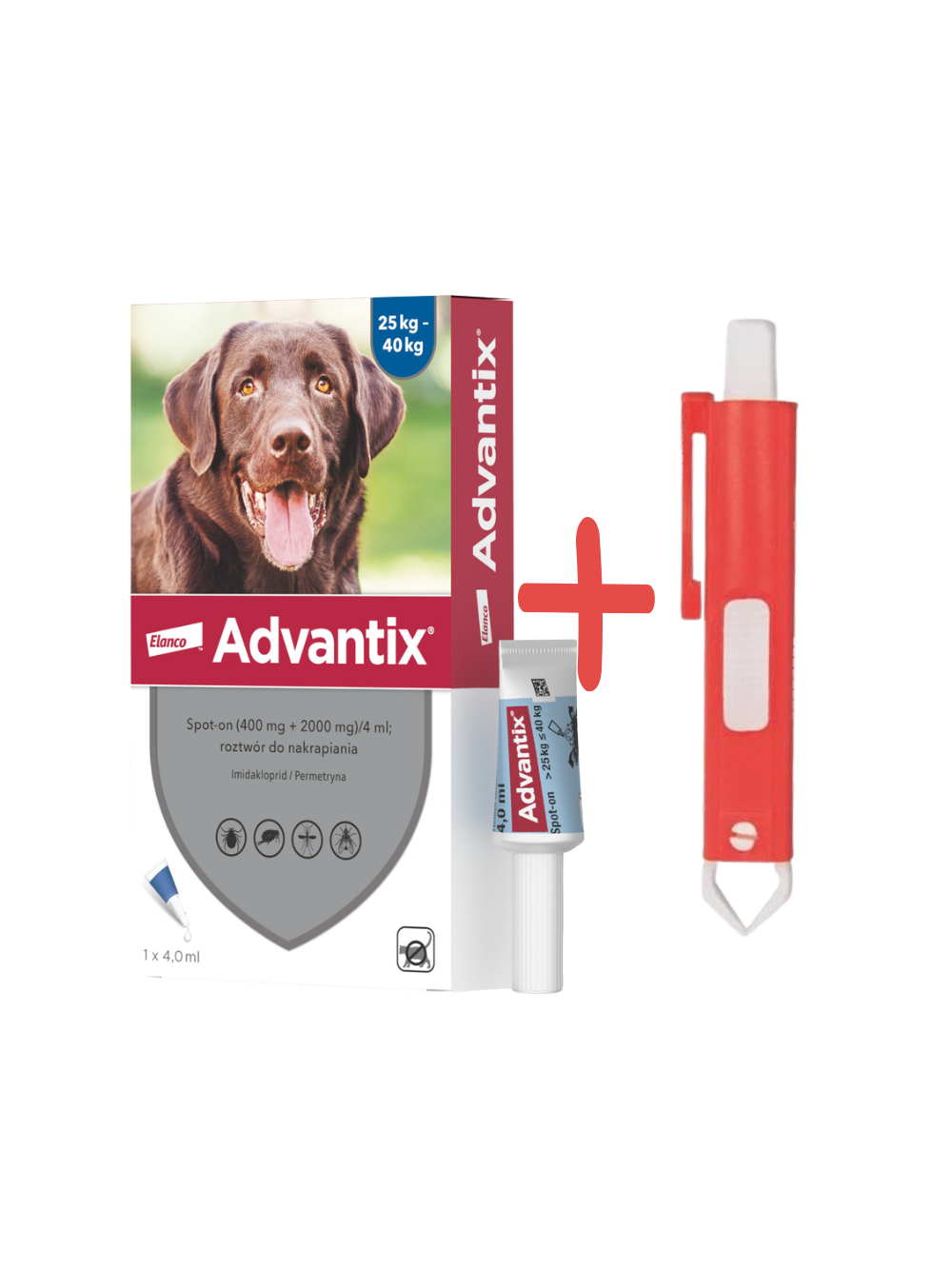 Advantix - dla psów 25-40kg (pipeta 4ml)+ TRIXIE Szczypce do usuwania kleszczy 9cm