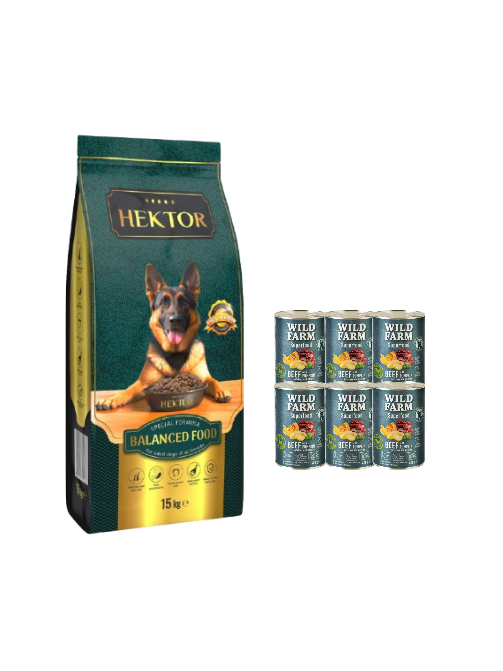HEKTOR BALANCED Adult 15kg+ WILD FARM Superfood Beef 6x400g GRATIS!!!
