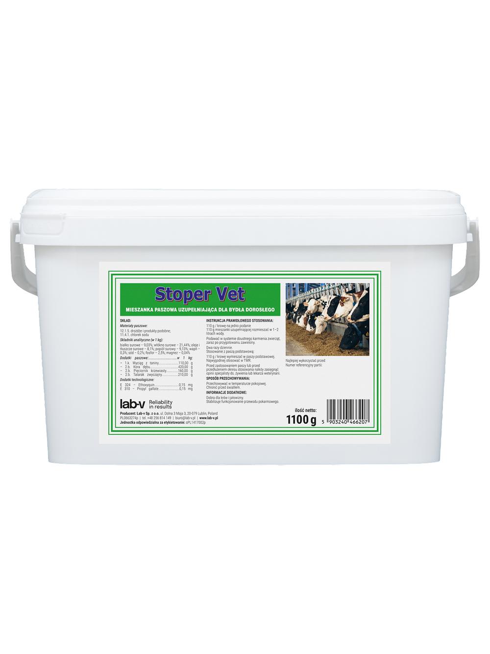 Lab-v Stoper Vet - Mieszanka Paszowa Uzupełniająca Na Ustabilizowanie Funkcjonowania Przewodu Pokarmowego Dla Bydła Dorosłego 1,1kg
