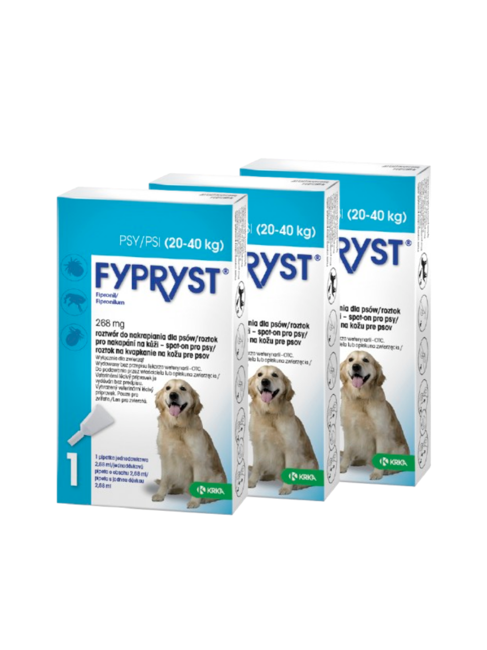 KRKA Fypryst Spot On krople na pchły i kleszcze dla psa 20-40 kg 268 mg/2,68 ml 3 szt.