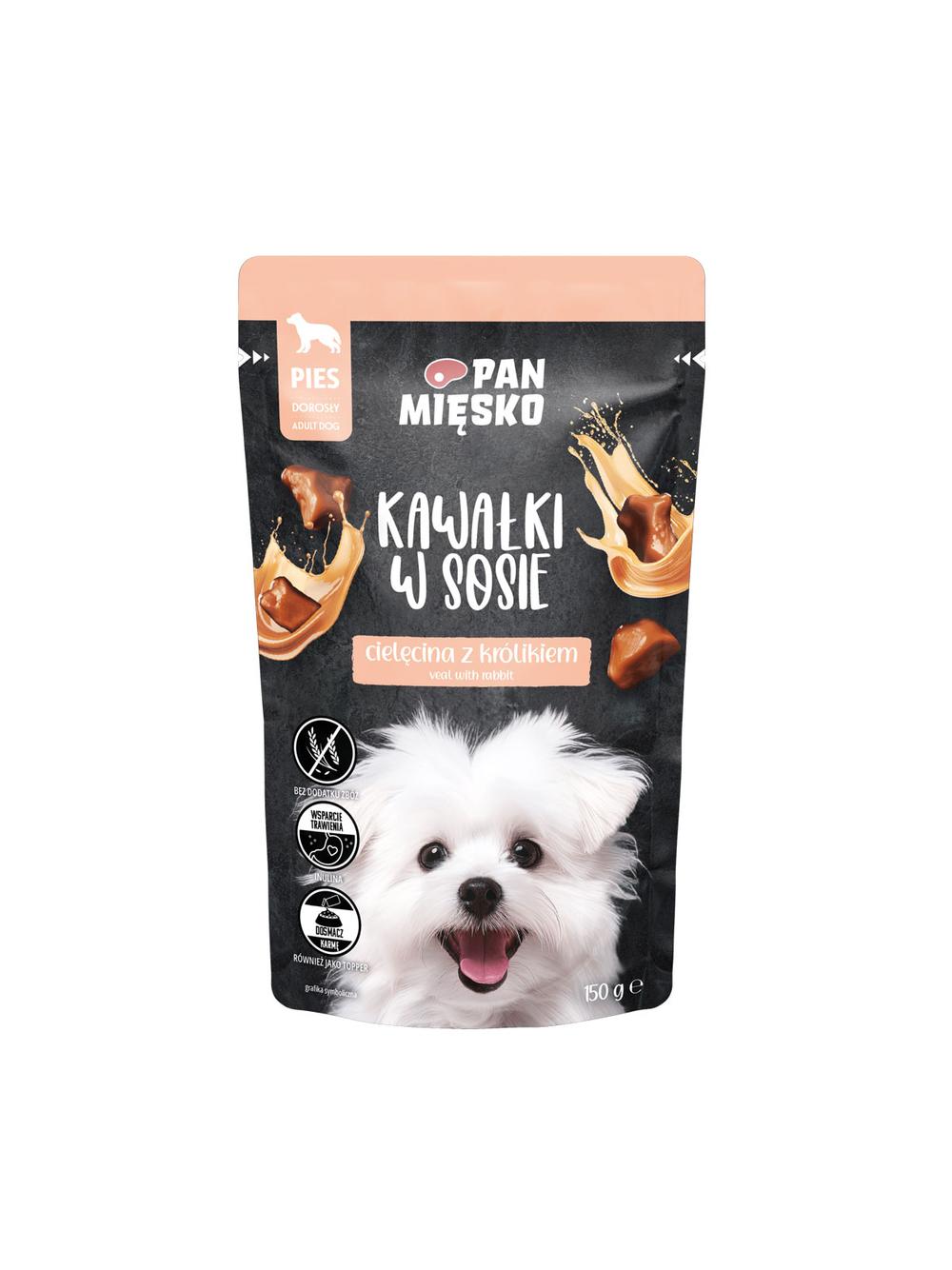 PAN MIĘSKO Kawałki w sosie Cielęcina z królikiem 150g dla psa