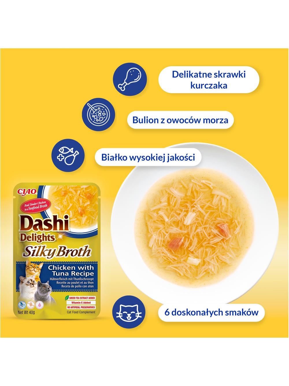 INABA Dashi Delights Silky Broth Chicken with Tuna & Scallop Recipe 12x40g