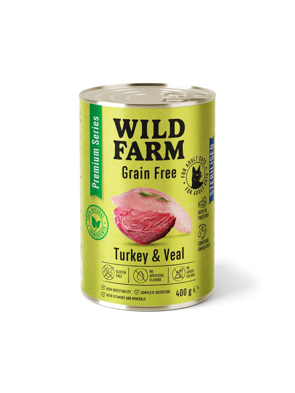 WILD FARM Premium Grain Free Turkey and Veal 400g  - bezzbożowa karma dla kota sterylizowanego