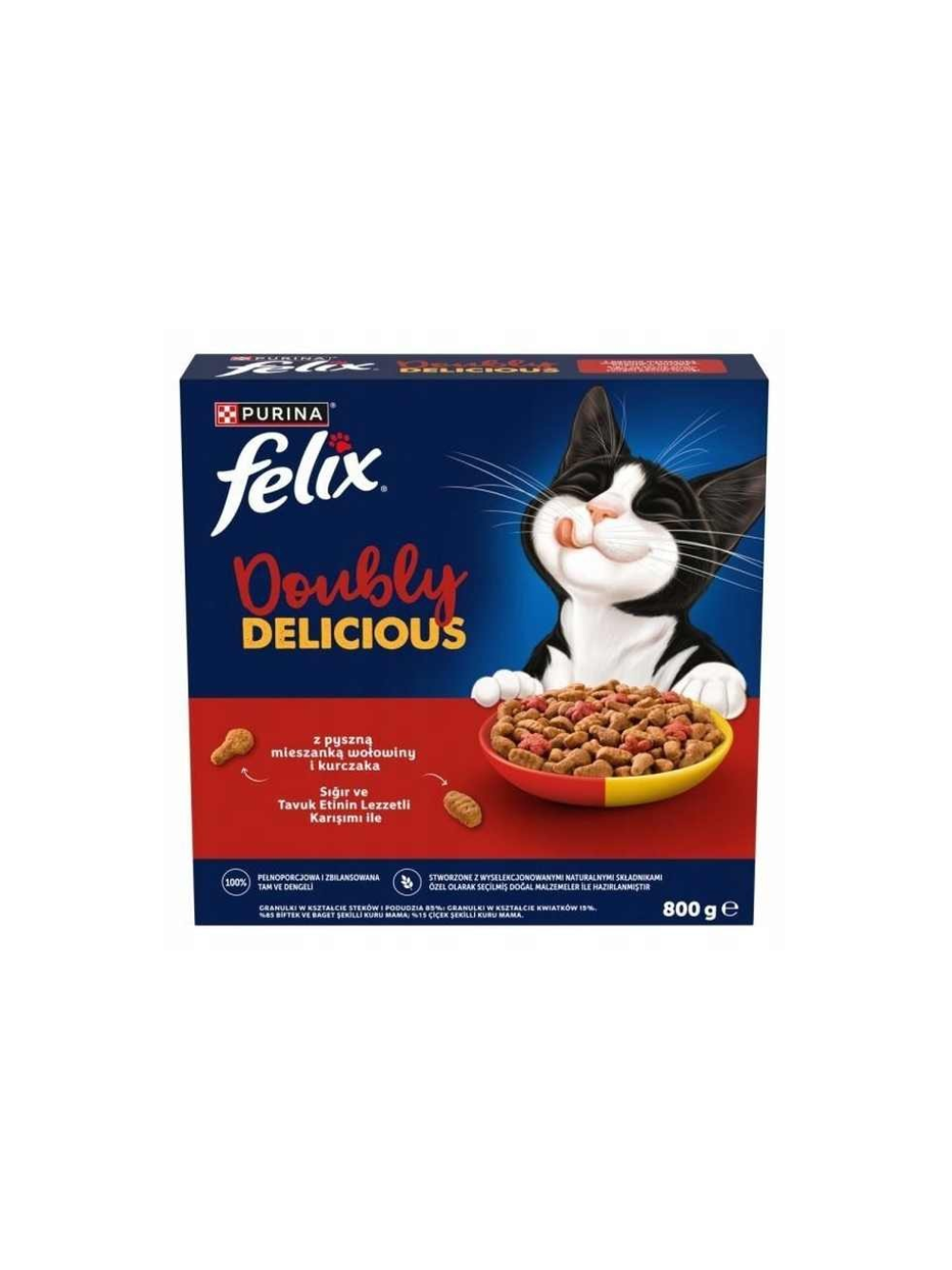 Karma dla kota Felix Doubly Delicious z pyszną mieszanką wołowiny i kurczaka 800 g