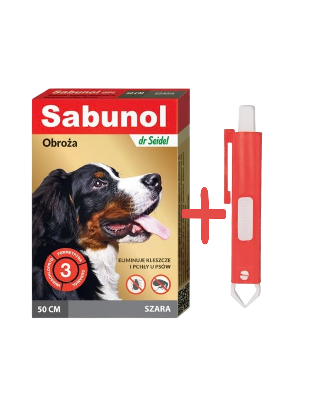 Sabunol szara obroża przeciw pchłom i kleszczom dla psa 50 cm+ TRIXIE Szczypce do usuwania kleszczy 9cm