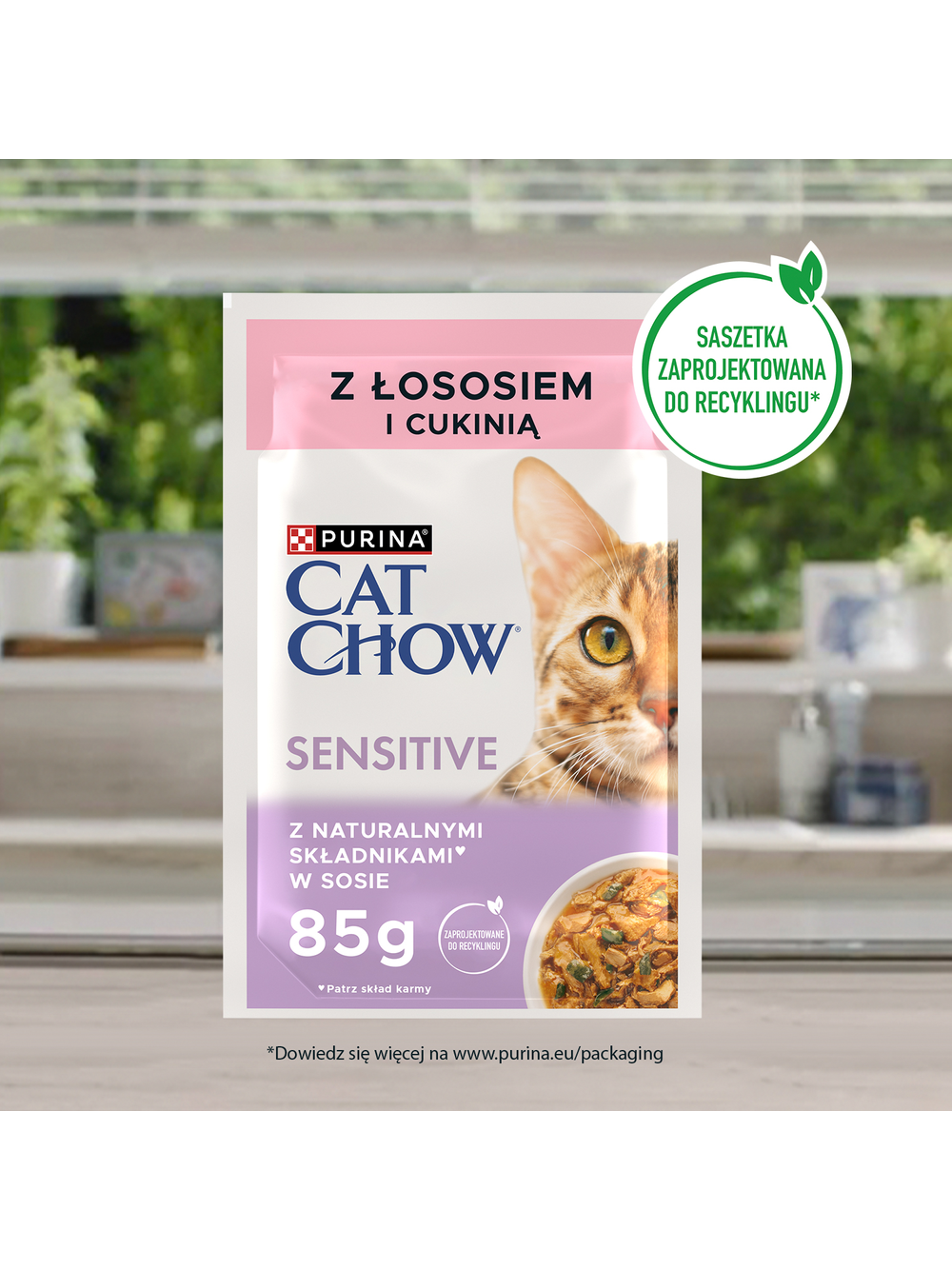 CAT CHOW Sensitive Karma dla kotów z łososiem i cukinią w sosie 10x85g