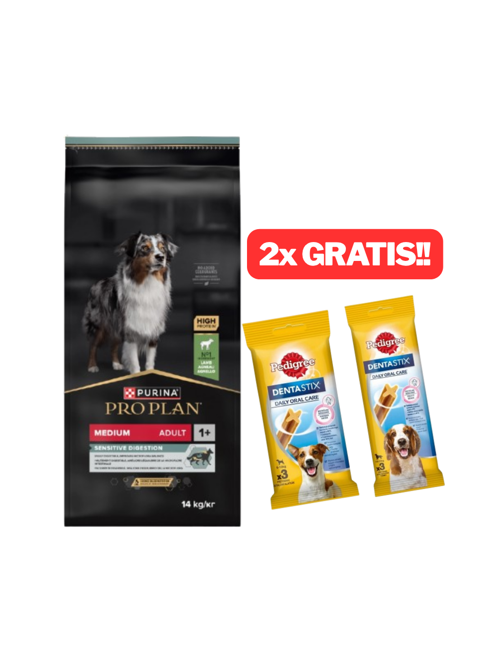 PRO PLAN Sensitive Digestion Medium Adult Karma dla psów bogata w jagnięcinę 14kg + 2x DentaStix GRATIS!!