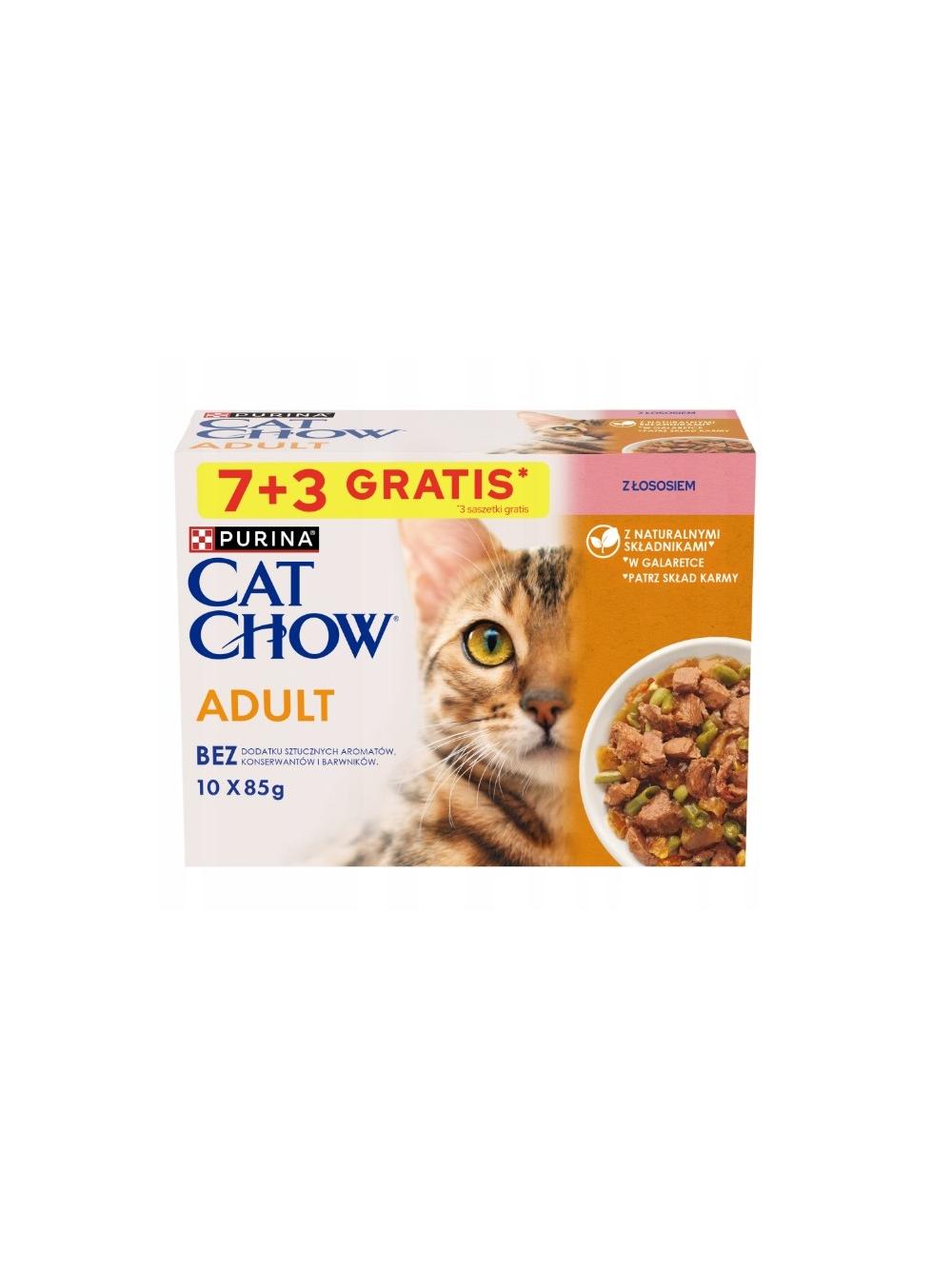 PURINA Cat Chow Adult Karma dla kotów z łososiem i zieloną fasolką w galaretce 10x85g (7+3 GRATIS)