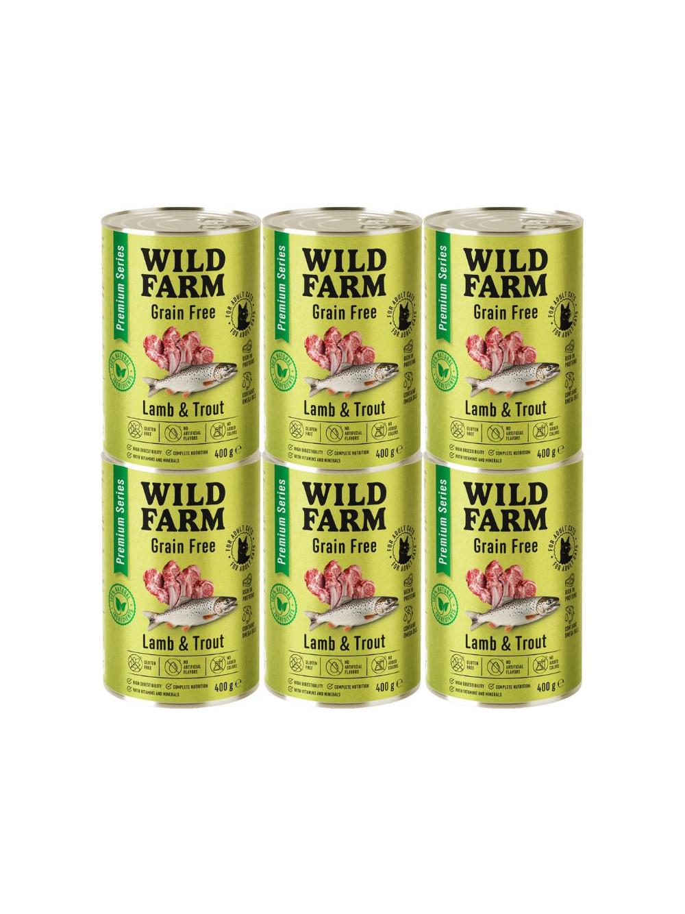 WILD FARM Premium Grain Free Lamb and Trout 6x400g  - bezzbożowa karma dla kota