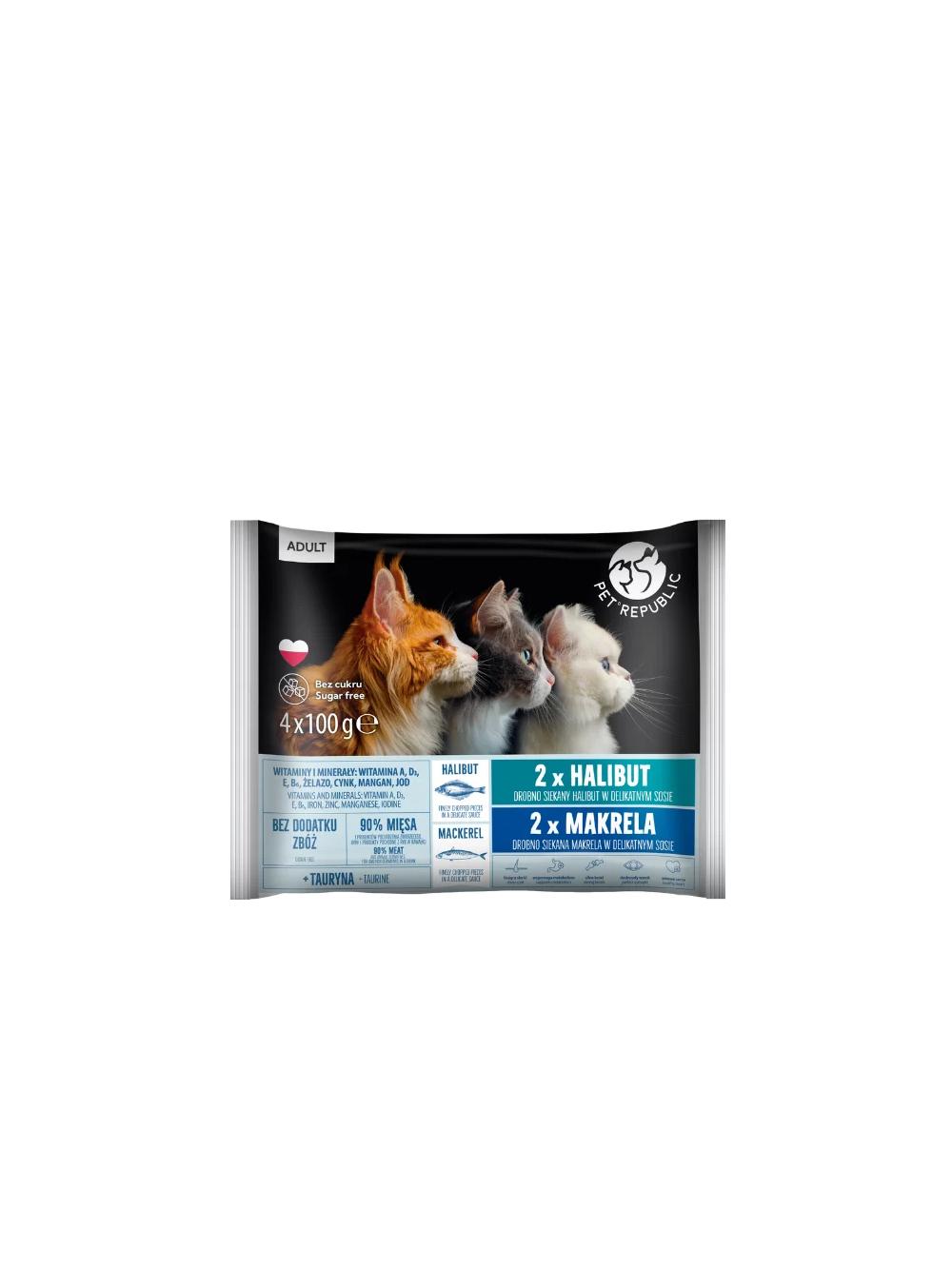 PetRepublic Flow Pack karma mokra dla kota saszetki halibut i makrela 4x100g