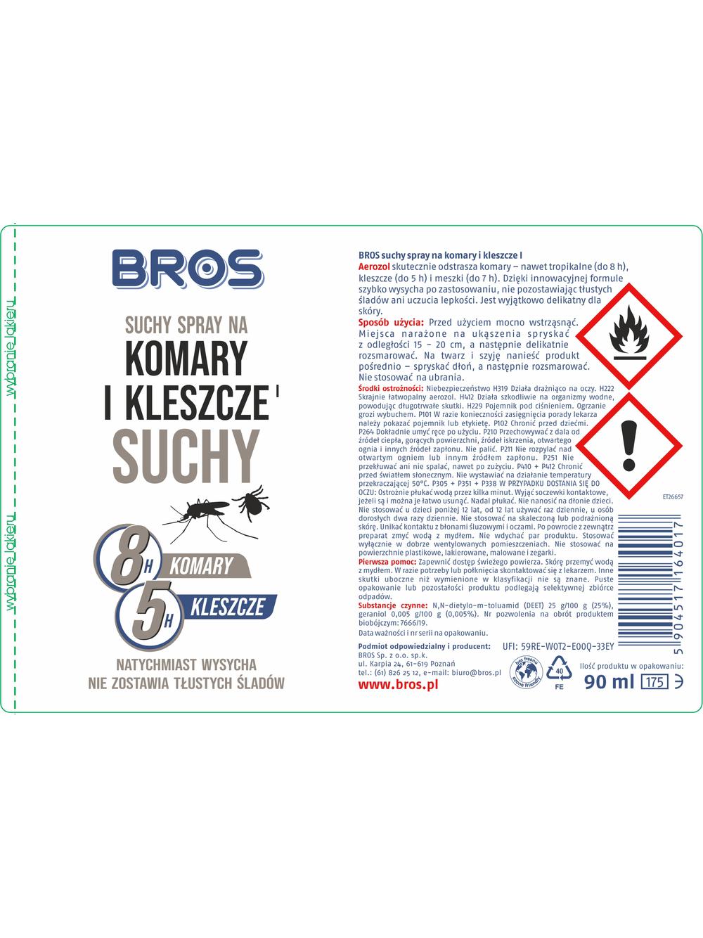 BROS suchy spray na komary i kleszcze 90ml