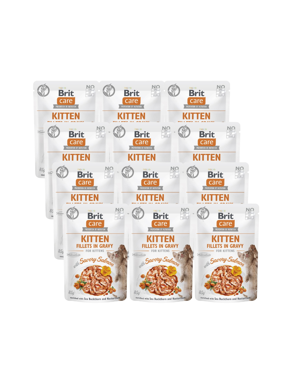 BRIT CARE Cat Kitten Fillets in Gravy with Savory Salmon Enriched with Sea Buckthorn and Nasturtium 12x85g
