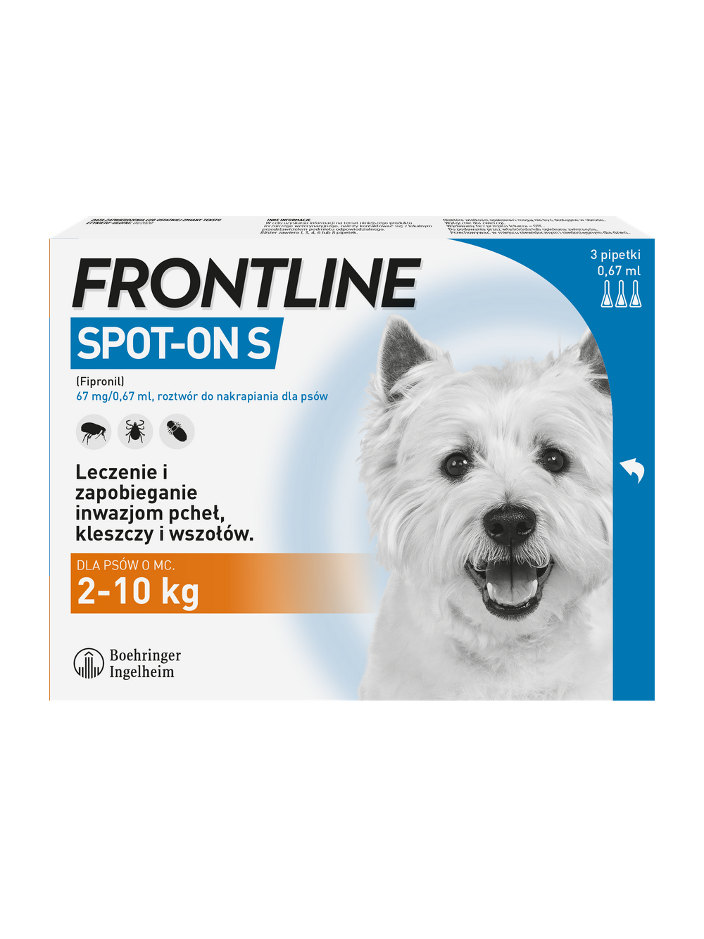 Frontline Spot On Pies S 2-10 kg dla psów s  3x0,67 ml