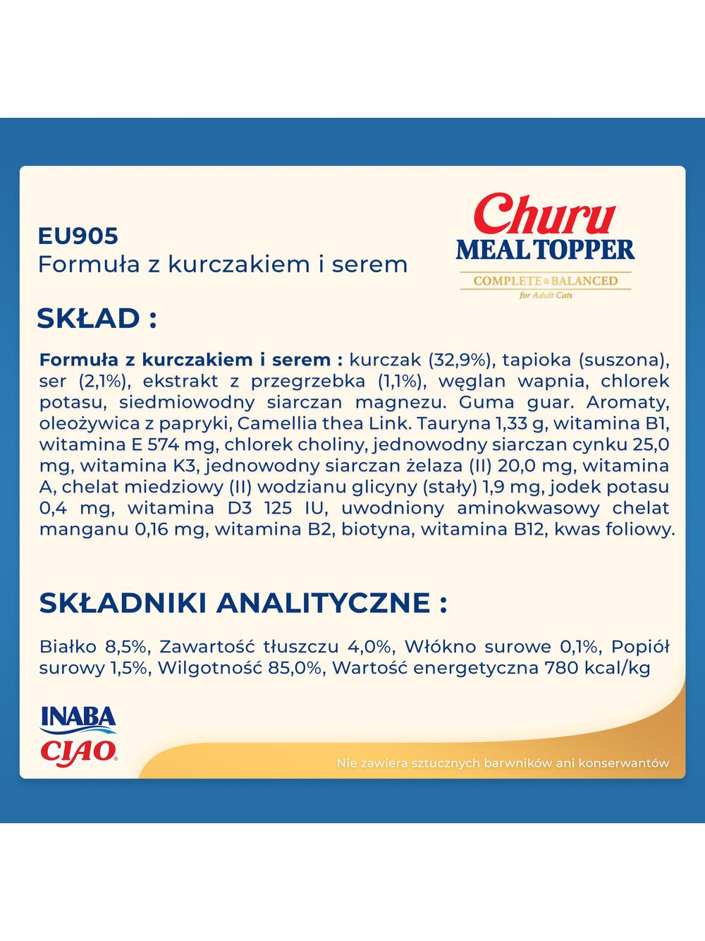 INABA  Cat Meal Topper Chicken wiith Cheese Recipe 4x14 (56g)
